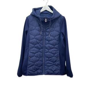Barbour Kendra Quilted Navy Blue Hooded Full Zip Sweatshirt Jacket Women's Sz 12